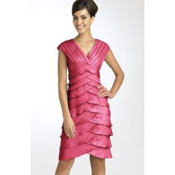 Adrianna Papell Dresses & Skirts - Adrianna Papell Layered Tiered Shutter Pleats Cap Sleeve Sheath Dress Size 12